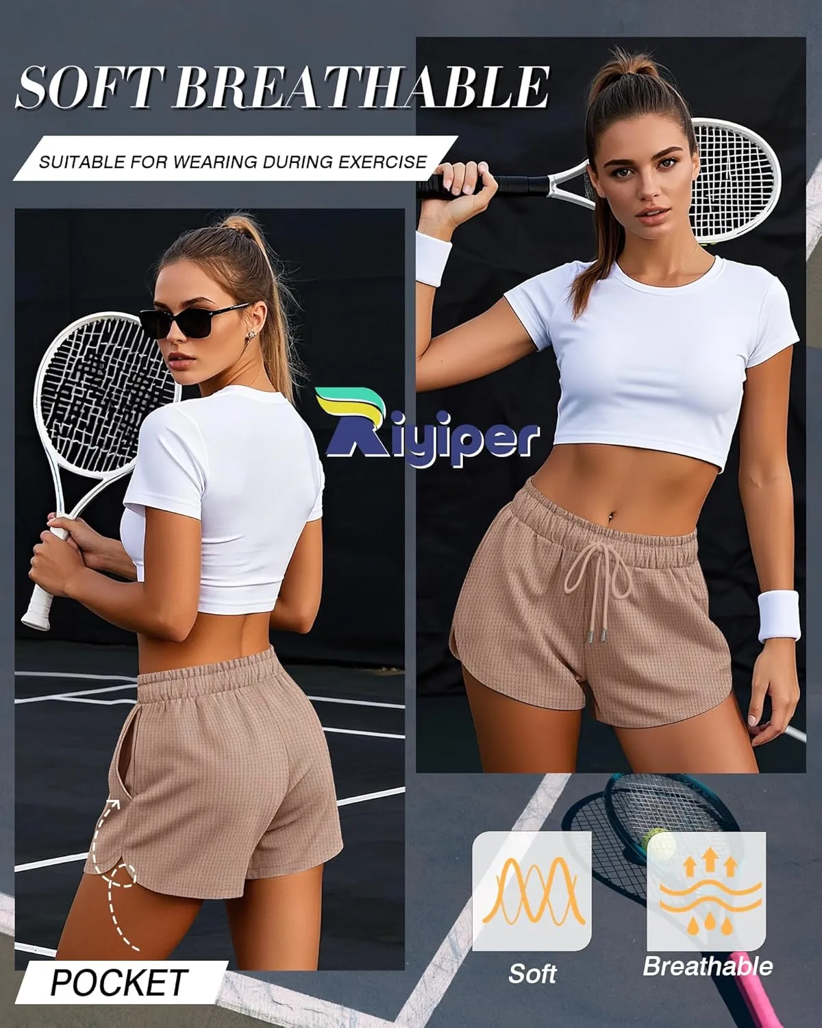 Riyiper 3 Pack Women's Waffle Knit Shorts Cotton Drawstring Lounge Summer Comfy Casual Shorts with Pockets