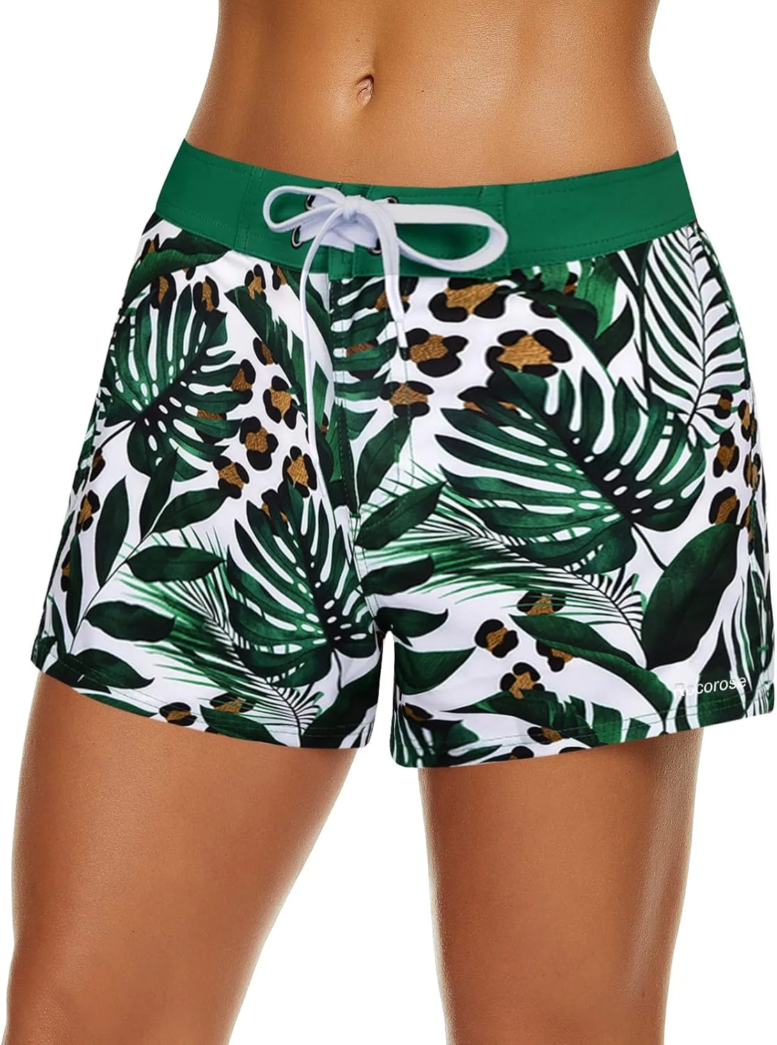 Rocorose Women's Board Shorts Quick Dry Elastic Waist Swim Shorts Surf Swimwear with Pocket and Liner