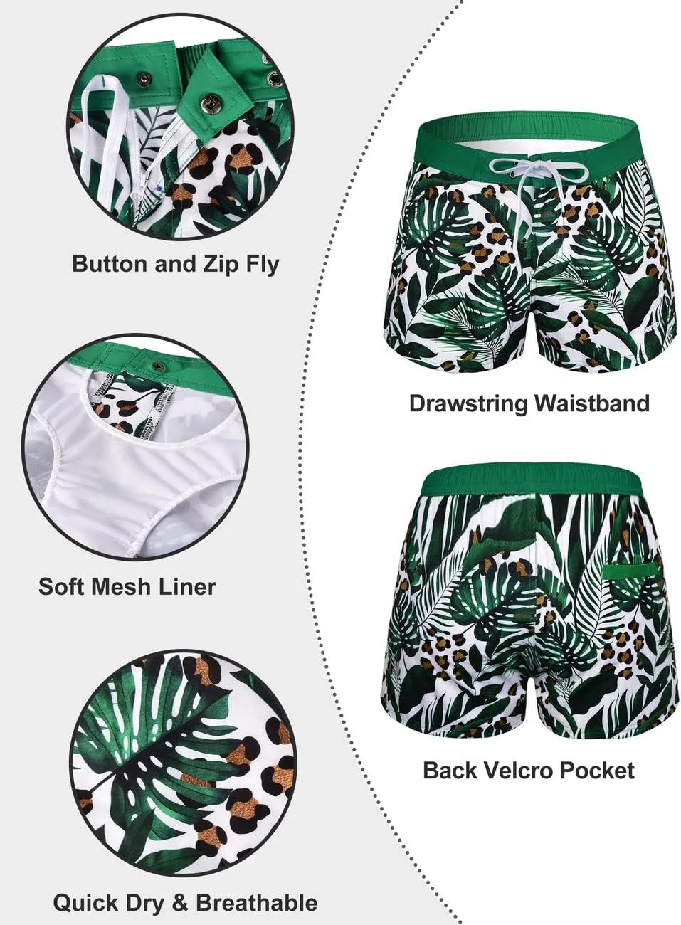 Rocorose Women's Board Shorts Quick Dry Elastic Waist Swim Shorts Surf Swimwear with Pocket and Liner