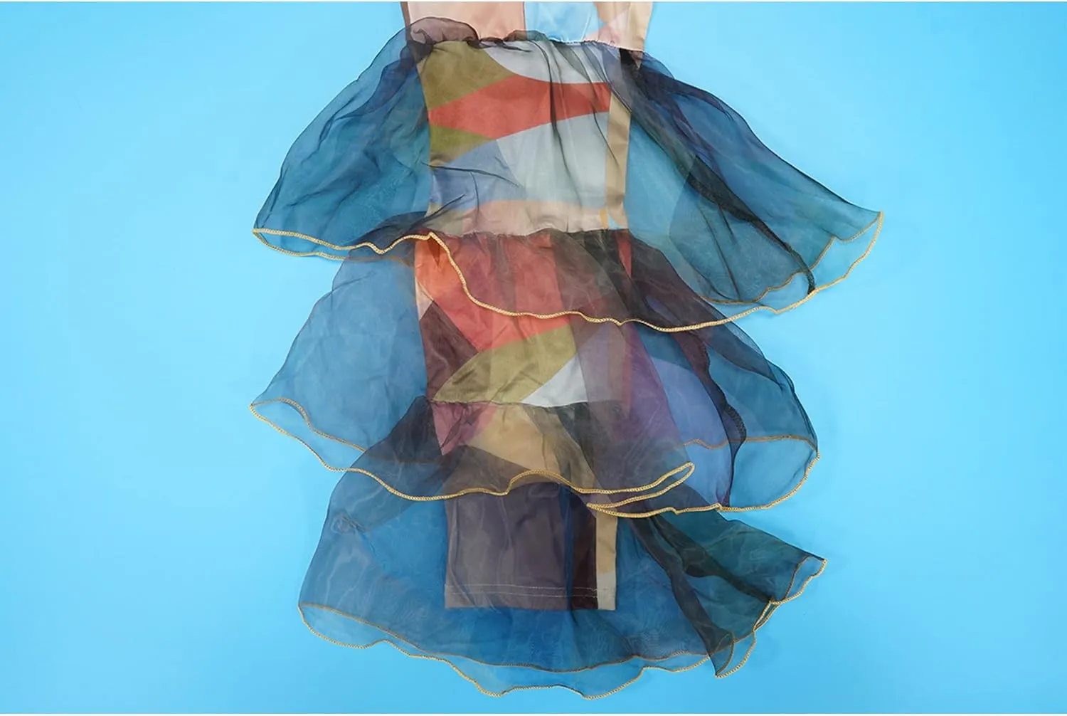 Ruffle Pants for Women Sexy Tie Dye Legging with Layered Tulle Print Bell Bottom High Waisted Fish Tail Trousers