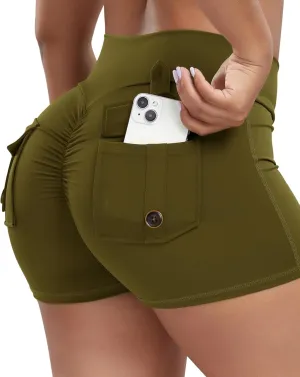 SEASUM Women Pocket Shorts Scrunch Butt Workout Cargo Shorts V Waist Yoga Booty Lifting Gym Bottom
