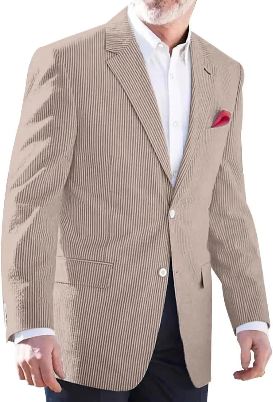 Seersucker Men's Blazer Lightweight Sport Coat and Blazers Solid Casual Two Botton Suit Jackets for Men