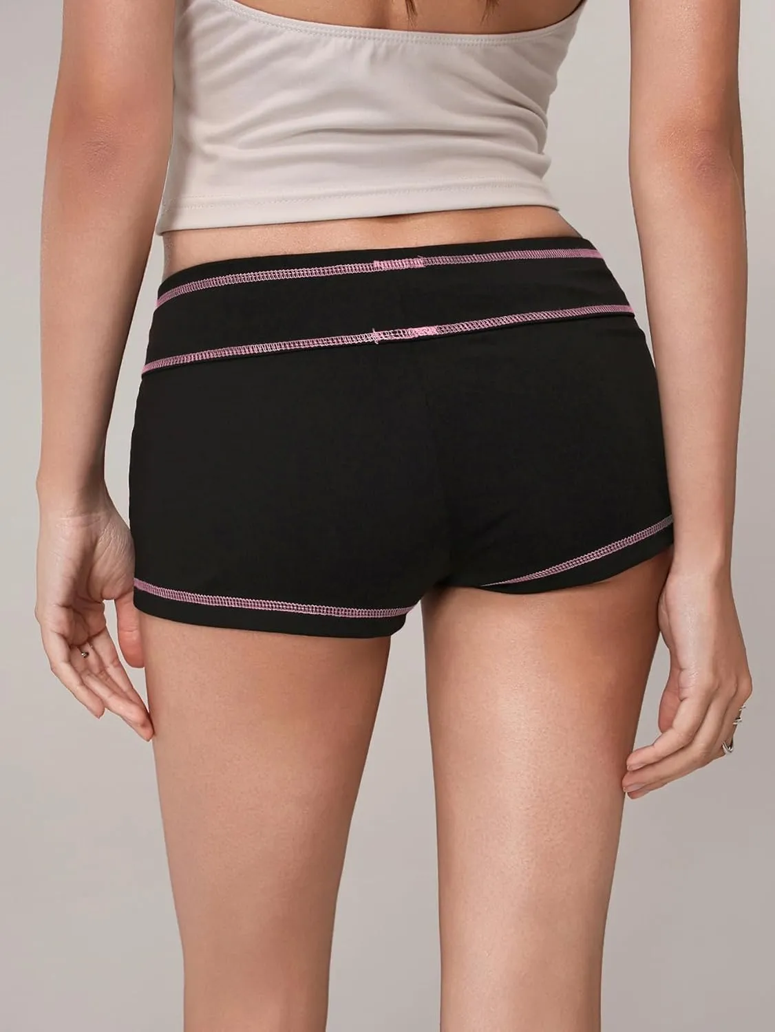 SHENHE Women's Y2k Low Rise Mini Shorts Drawstring Tie Waist Binding Trim Micro Mini Shorts