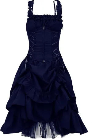 SHOPESSA Women's Gothic Dress Sleeveless Irregular Halloween Ruffle Steampunk Mini Dress Lace Up Masquerade Costume Dresses