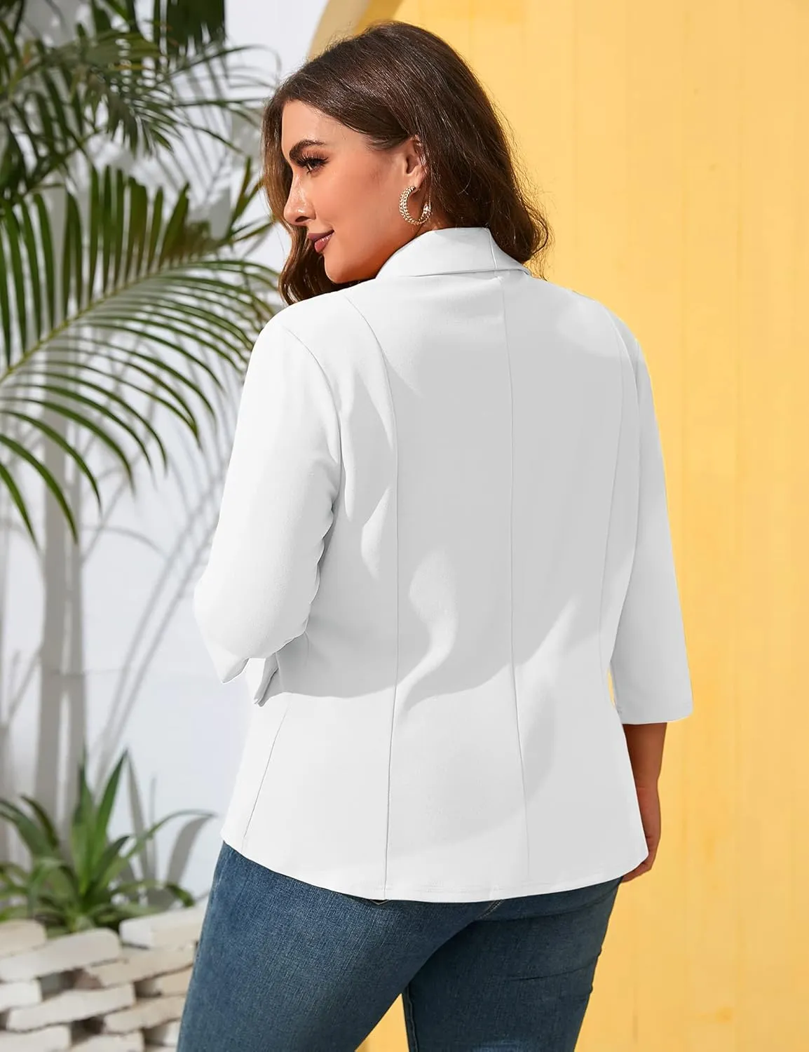 ShopWonder Womens Plus Size Casual Pocketed Blazer Office Open Front 3/4 Sleeve Cardigans Jacket Work Suit