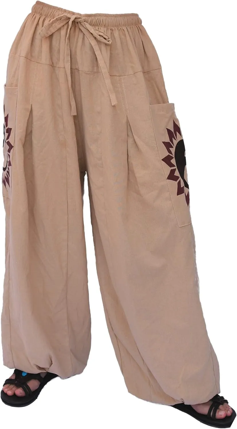 Siamrose Baggy Yoga Harem Pants Men Women Casual Lounge Trousers 2 Big Pockets, One Size, Elastic Waist