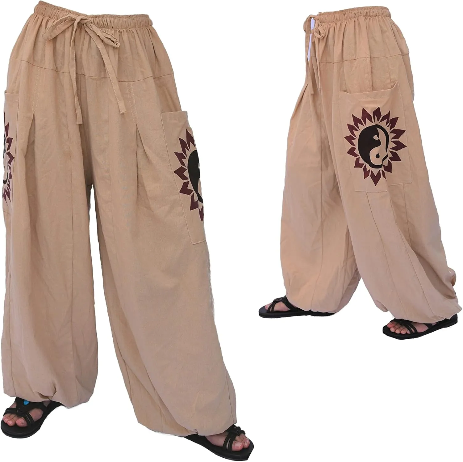 Siamrose Baggy Yoga Harem Pants Men Women Casual Lounge Trousers 2 Big Pockets, One Size, Elastic Waist