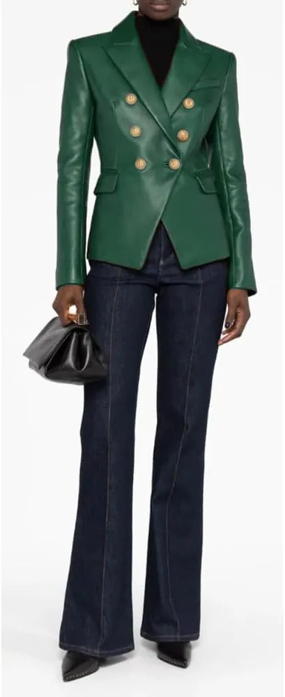 SID Genuine Lambskin Leather Black Womens Single Button Blazer with Full Sleeves Suit Style for Office Wear