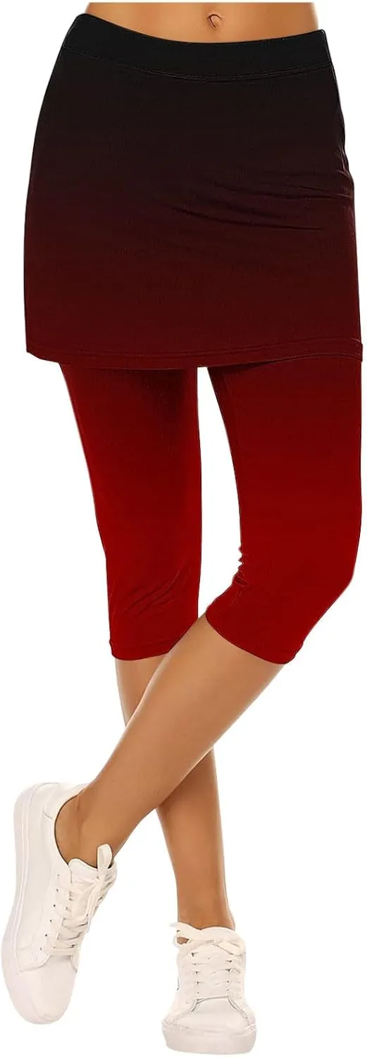 Skirted Leggings for Women Athletic Pickleball Tennis Skorts Capris Elastic Waist Workout Gym Yoga Legging with Skirt