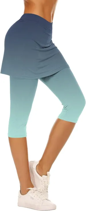 Skirted Leggings for Women Athletic Pickleball Tennis Skorts Capris Elastic Waist Workout Gym Yoga Legging with Skirt