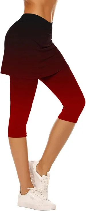 Skirted Leggings for Women Athletic Pickleball Tennis Skorts Capris Elastic Waist Workout Gym Yoga Legging with Skirt