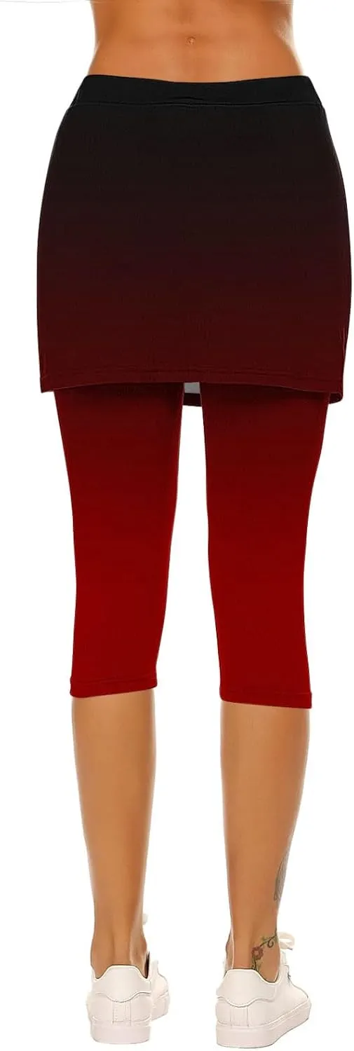 Skirted Leggings for Women Athletic Pickleball Tennis Skorts Capris Elastic Waist Workout Gym Yoga Legging with Skirt