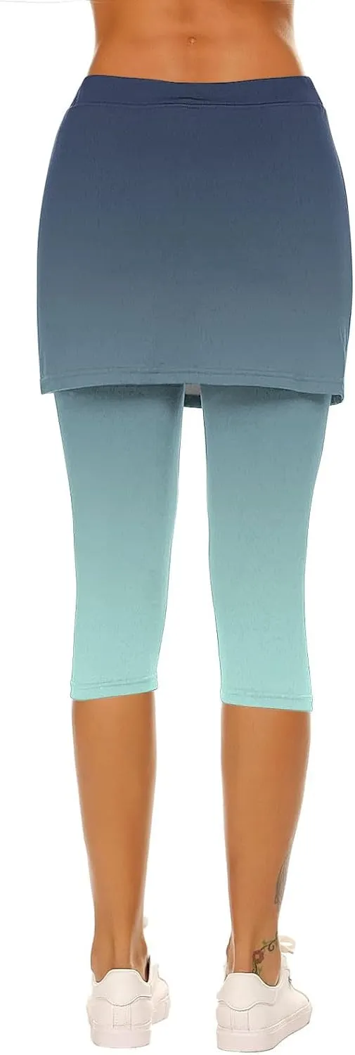 Skirted Leggings for Women Athletic Pickleball Tennis Skorts Capris Elastic Waist Workout Gym Yoga Legging with Skirt