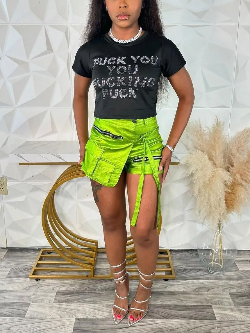 Skorts for Woman Metallic Faux Leather High Waisted Shorts Cargo Shiny Summer Sexy Asymmetrical Skirt Shorts