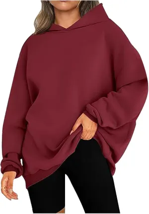 SMIDOW Oversized Hoodies For Women Casual Fall Fashion Pullover Tops Solid Loose Comfy Hooded Sweatshirts 2023