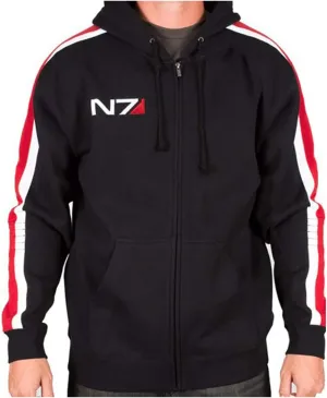 SpazeUp Mens N7 Jacket Mass 3 Commander Shepard Costume Cosplay Red Strip Black Biker N7 Hoodie