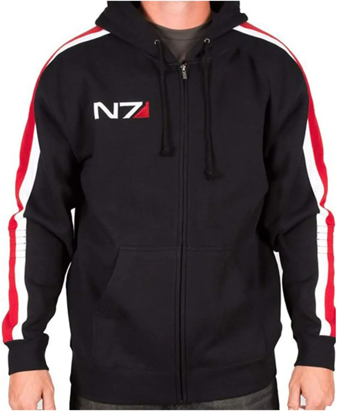 SpazeUp Mens N7 Jacket Mass 3 Commander Shepard Costume Cosplay Red Strip Black Biker N7 Hoodie