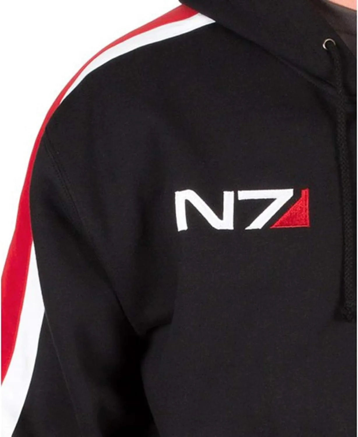 SpazeUp Mens N7 Jacket Mass 3 Commander Shepard Costume Cosplay Red Strip Black Biker N7 Hoodie