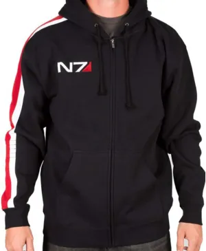 SpazeUp Mens N7 Jacket Mass 3 Commander Shepard Costume Cosplay Red Strip Black Biker N7 Hoodie