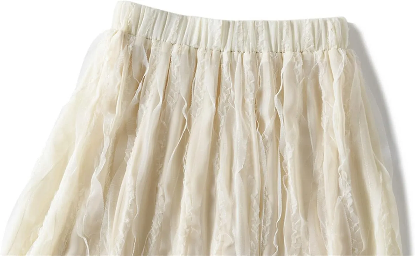 Spring Summer Midi Long Lace Tulle Skirt Women Fashion High Waist Fluffy Pleated Skirt Female
