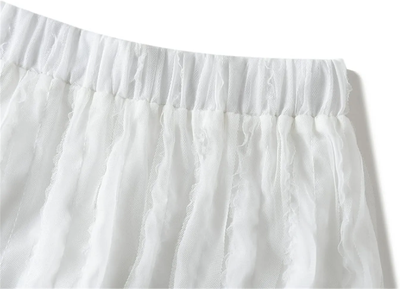Spring Summer Midi Long Lace Tulle Skirt Women Fashion High Waist Fluffy Pleated Skirt Female