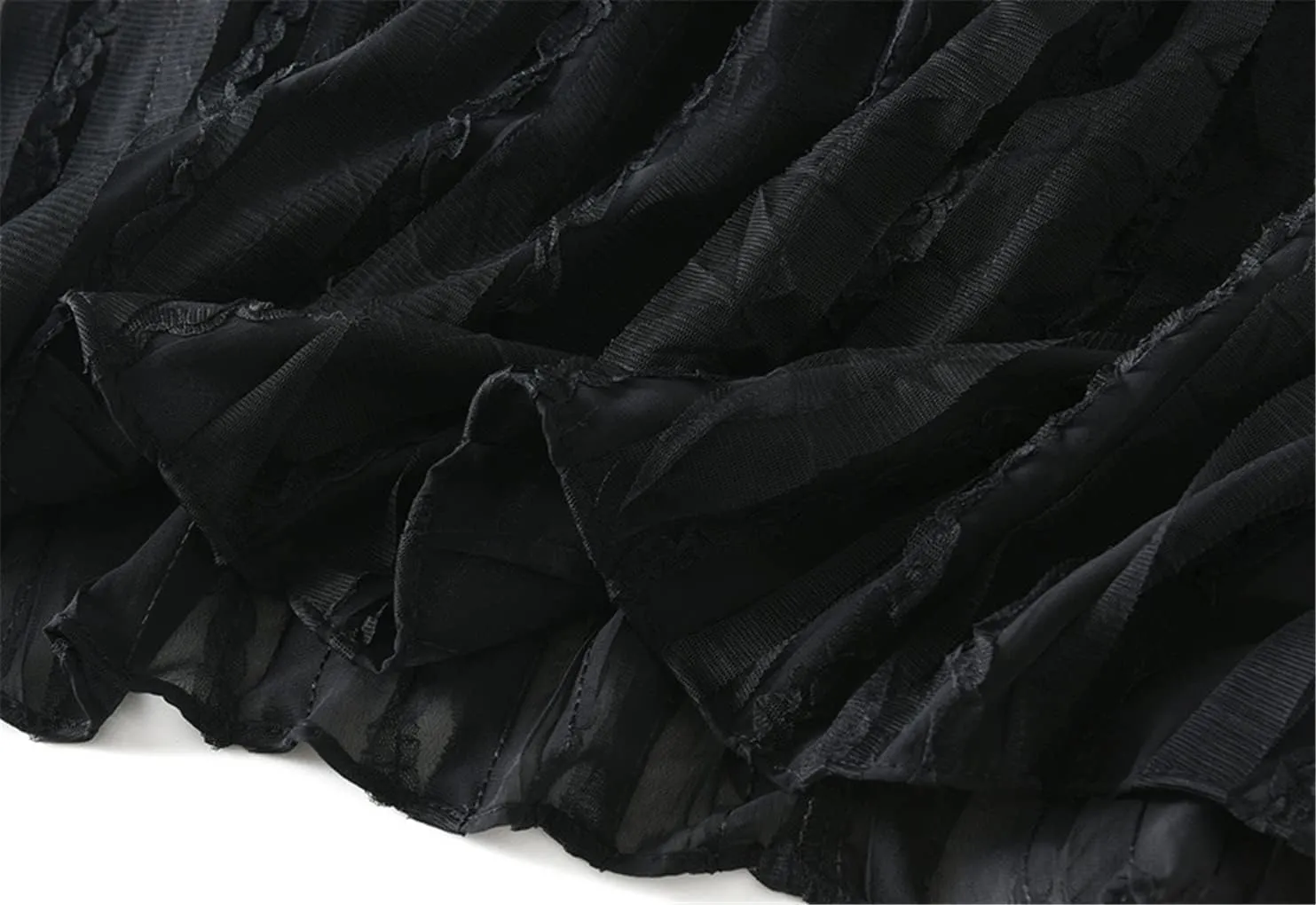 Spring Summer Midi Long Lace Tulle Skirt Women Fashion High Waist Fluffy Pleated Skirt Female