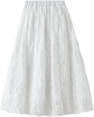 Spring Summer Midi Long Lace Tulle Skirt Women Fashion High Waist Fluffy Pleated Skirt Female