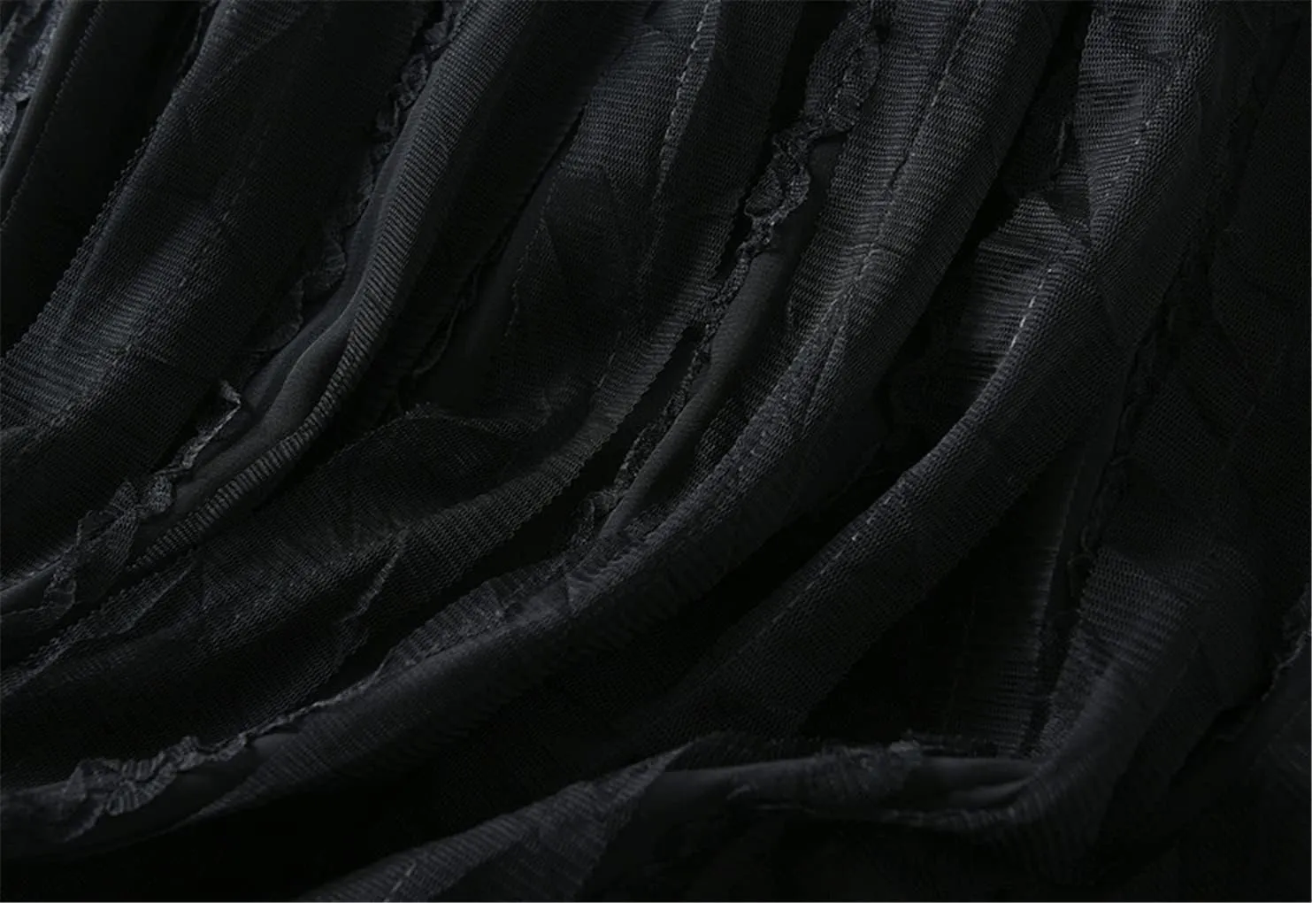 Spring Summer Midi Long Lace Tulle Skirt Women Fashion High Waist Fluffy Pleated Skirt Female