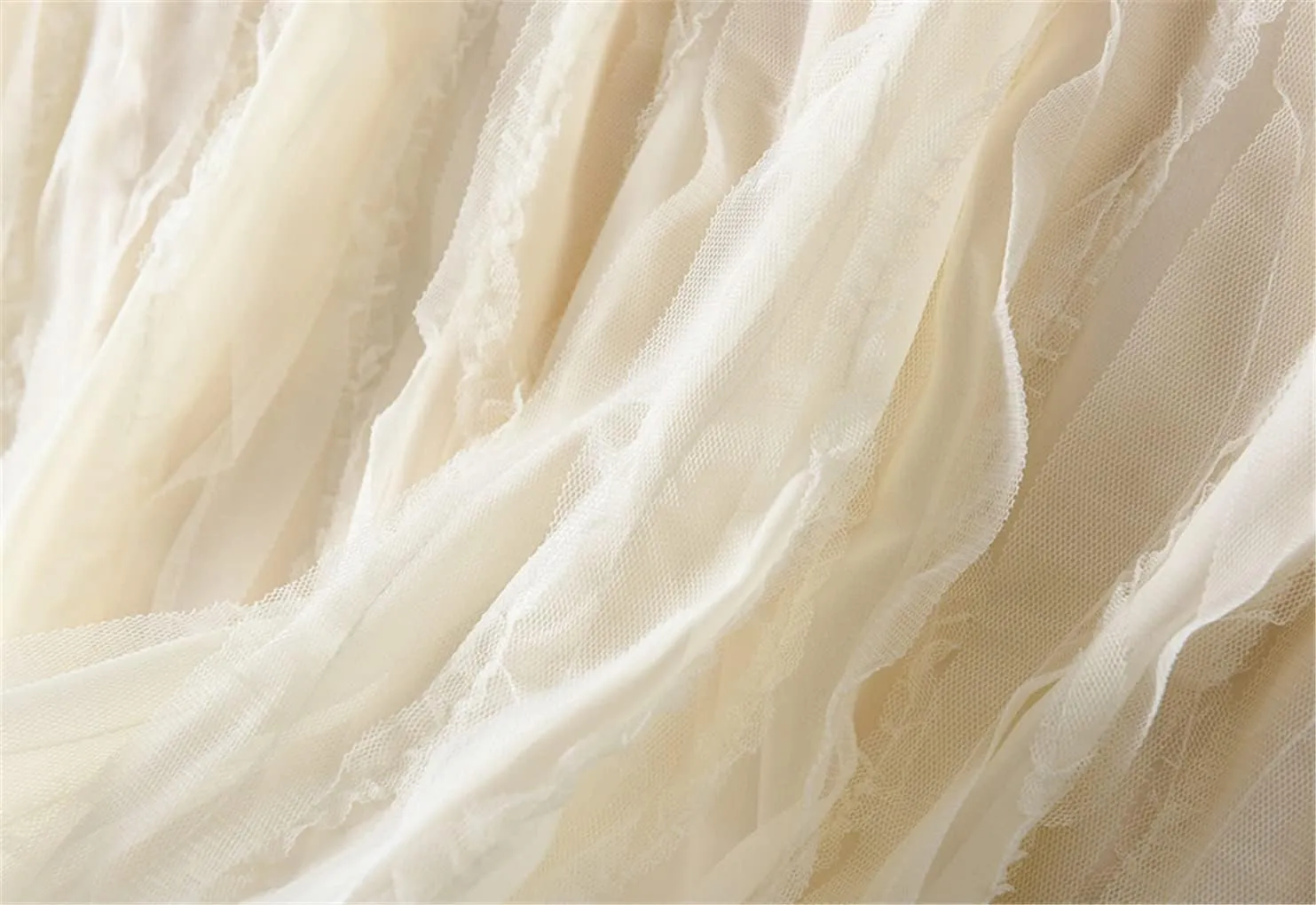 Spring Summer Midi Long Lace Tulle Skirt Women Fashion High Waist Fluffy Pleated Skirt Female