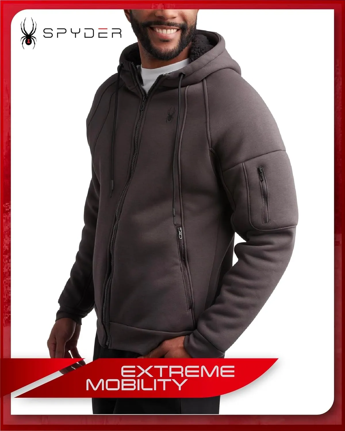 Spyder Men's Hoodie - Sherpa Lined Fleece Zip Up Jacket with ThermoWeb Insulation - Warm Outerwear Hoodies for Men (S-XXL)