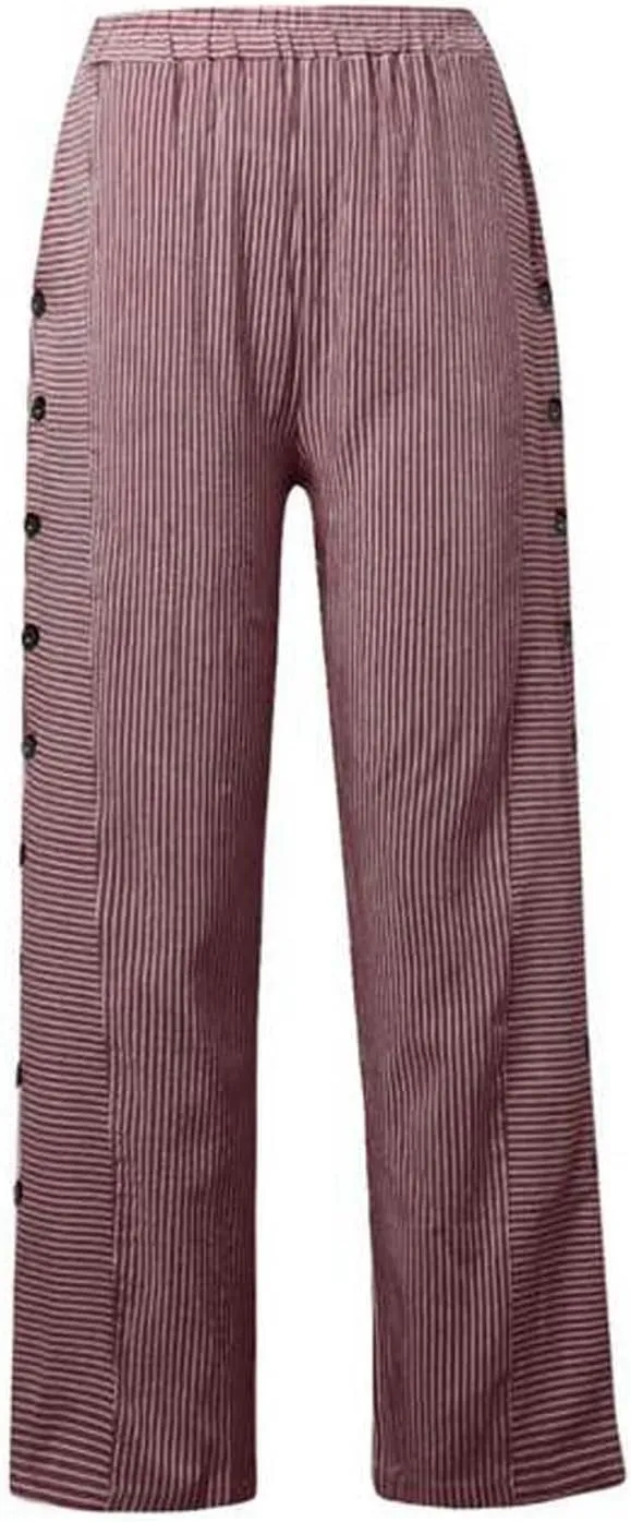 Straight Leg Linen Pants Women 2025 Trendy Side Button Striped Pants Summer Casual High Wasited Y2k Pants with Pocket