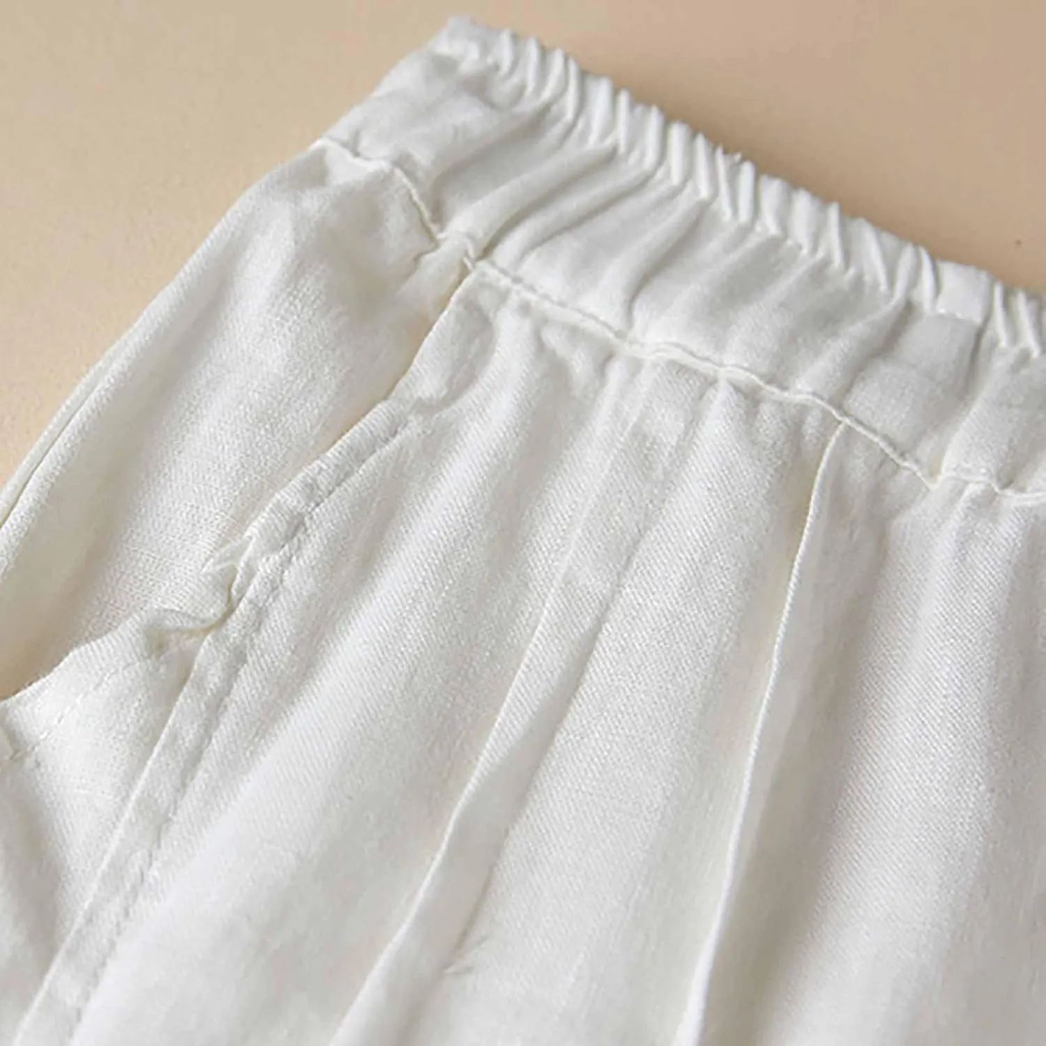 Summer Cotton Linen Pants for Women Lace Trim Casual Pants Lounge Loose Beach Trousers Slacks with Pocket