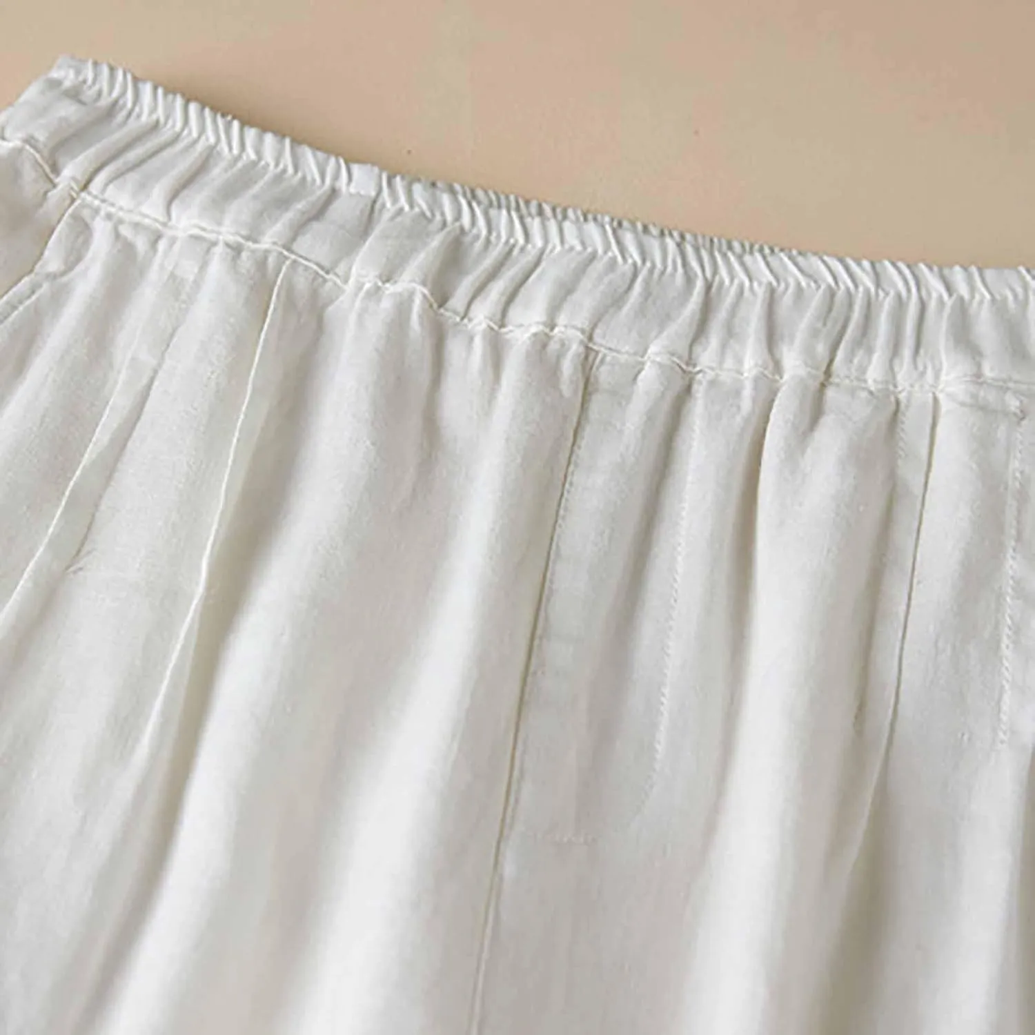 Summer Cotton Linen Pants for Women Lace Trim Casual Pants Lounge Loose Beach Trousers Slacks with Pocket