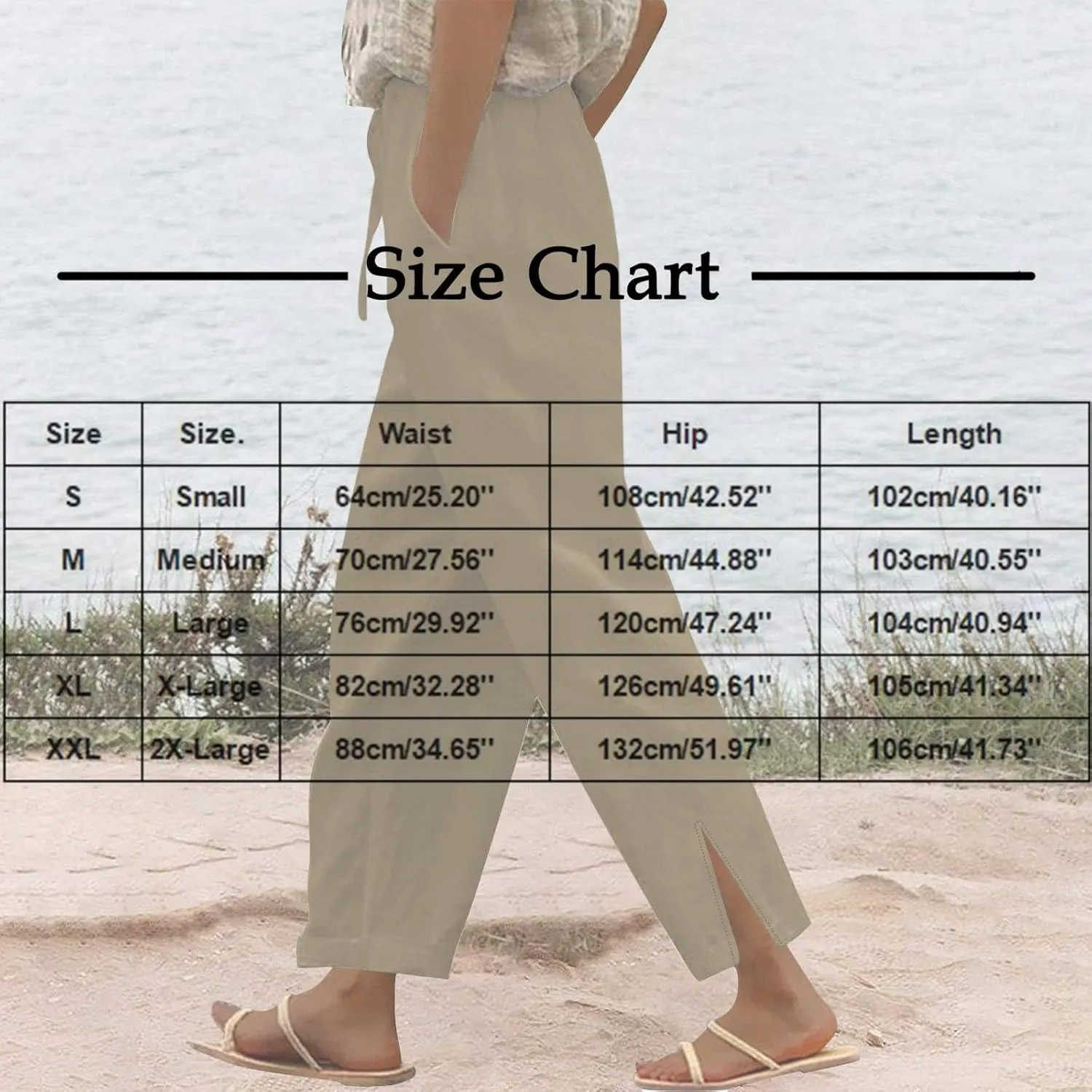 Summer Linen Pants Women High Waist Elastic Straight Wide Leg Lounge Pant Casual Loose Lightweight Beach Trousers