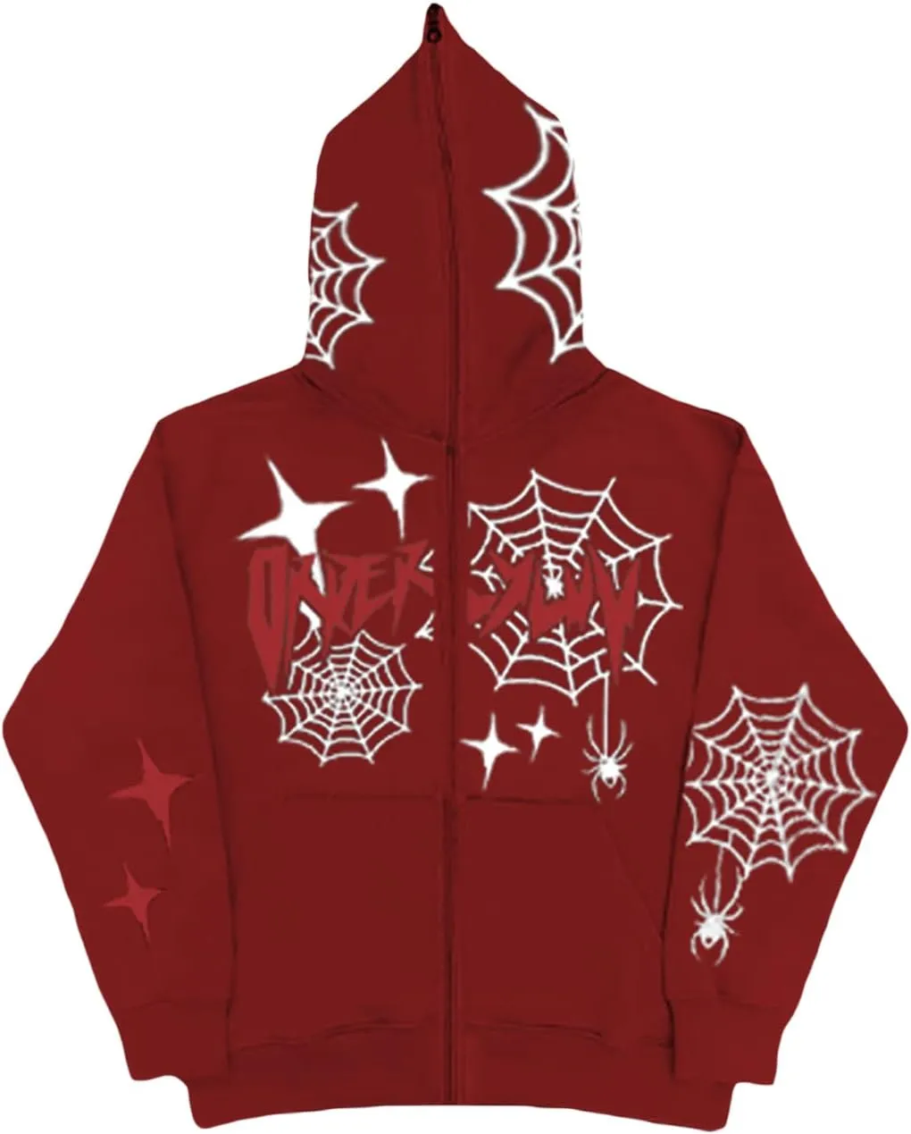 Sunwittafy Womens Full Zip Up Hoodie Y2k Spider Web Oversized Sweatshirt Long Sleeve Punk Jacket Vintage Harajuku Streetwear
