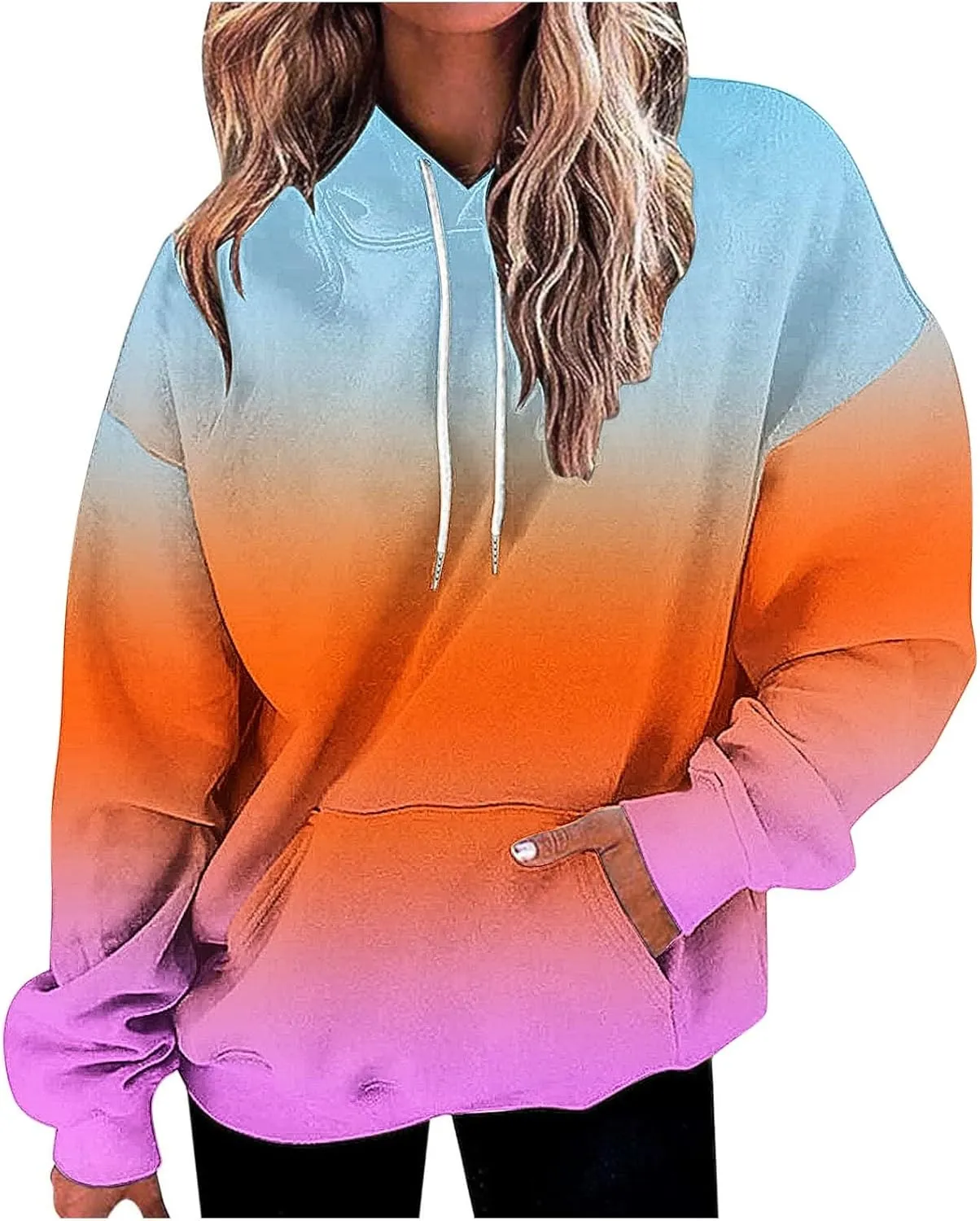 Sweatshirts for Women y2k Tie Dye Hoodie Drop Oversized Pullover Hoody Tops with Pocket Aesthetic Clothes