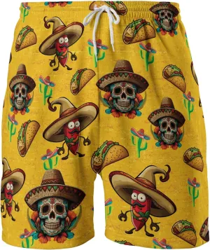 Tacos Mexico Mens Swim Trunks - Mexican Hawaiian Mens Shorts Casual - Summer Drawstring Beachwear Shorts PA30