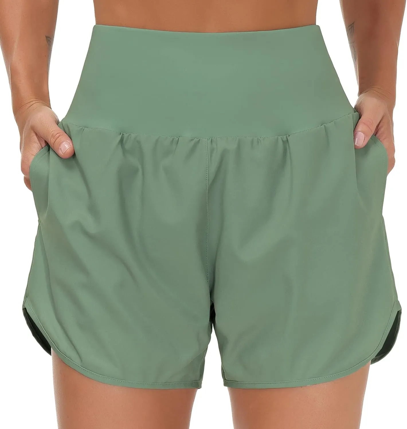 THE GYM PEOPLE Womens High Waist Running Shorts with Liner Athletic Hiking Workout Shorts Zip Pockets