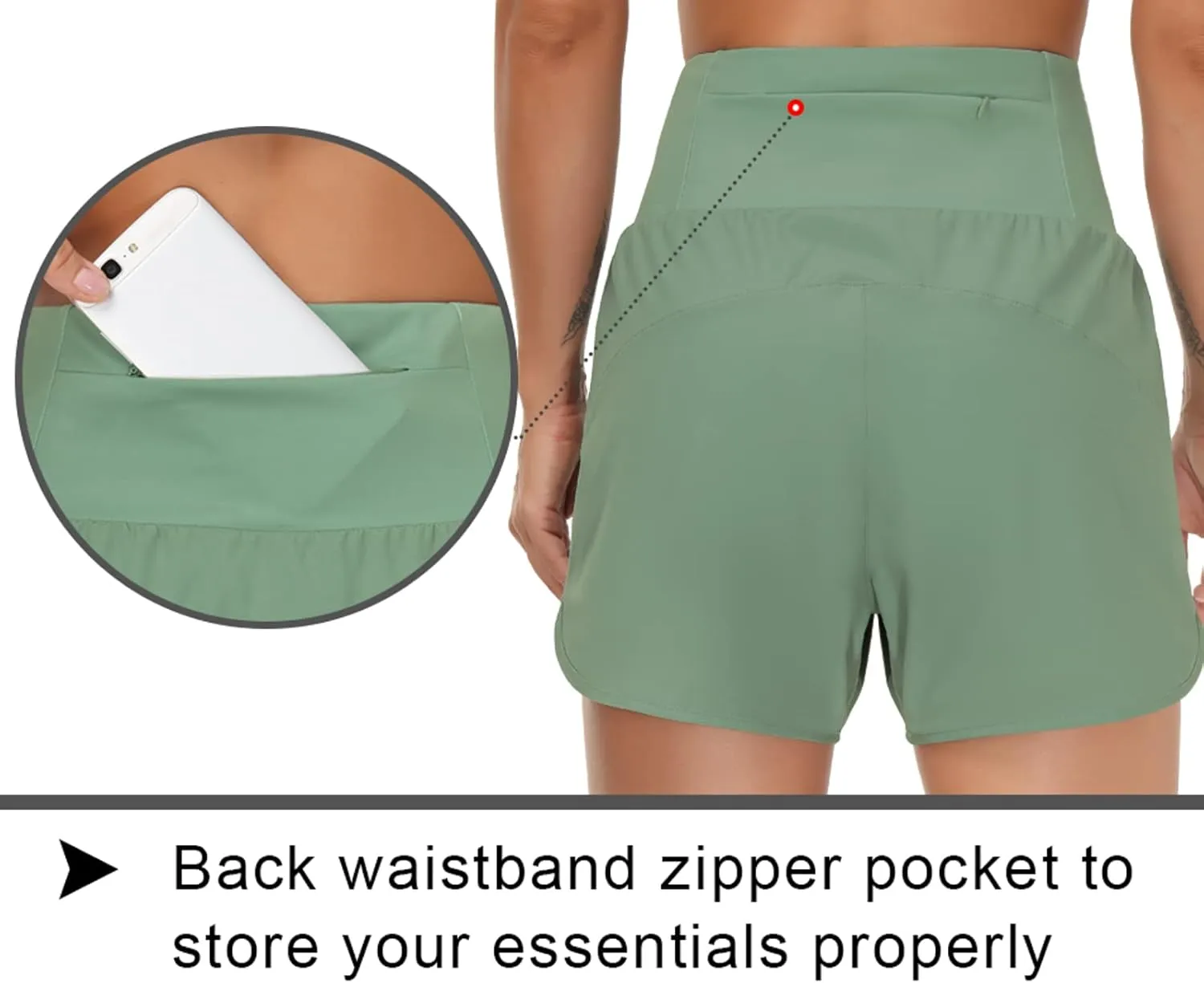 THE GYM PEOPLE Womens High Waist Running Shorts with Liner Athletic Hiking Workout Shorts Zip Pockets