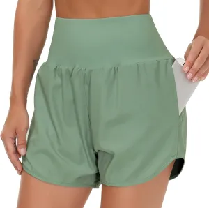 THE GYM PEOPLE Womens High Waist Running Shorts with Liner Athletic Hiking Workout Shorts Zip Pockets