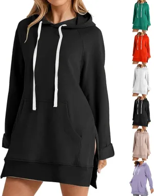 The Warmy Oversized Hoodie Dress Women,First Ones Hoodie Dress for Women,Casual Drawstring Long Sweatshirt with Pocket