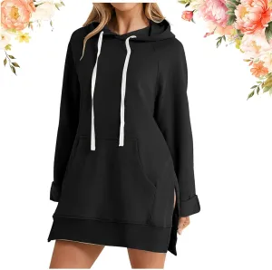 The Warmy Oversized Hoodie, Warmy Hoodies for Women, The Warmy Hoodie, Women's Casual Pullover Long Sleeve Split Hem Dress