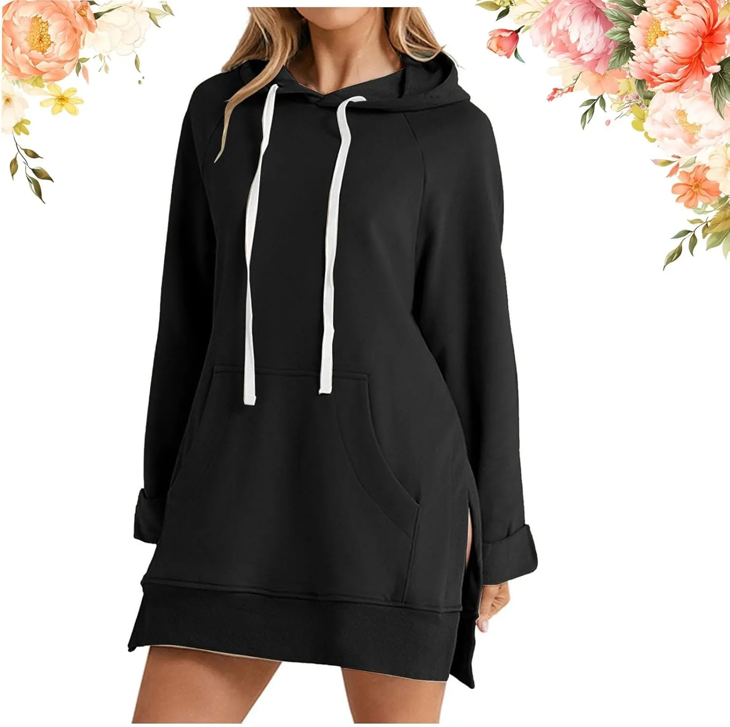 The Warmy Oversized Hoodie, Warmy Hoodies for Women, The Warmy Hoodie, Women's Casual Pullover Long Sleeve Split Hem Dress