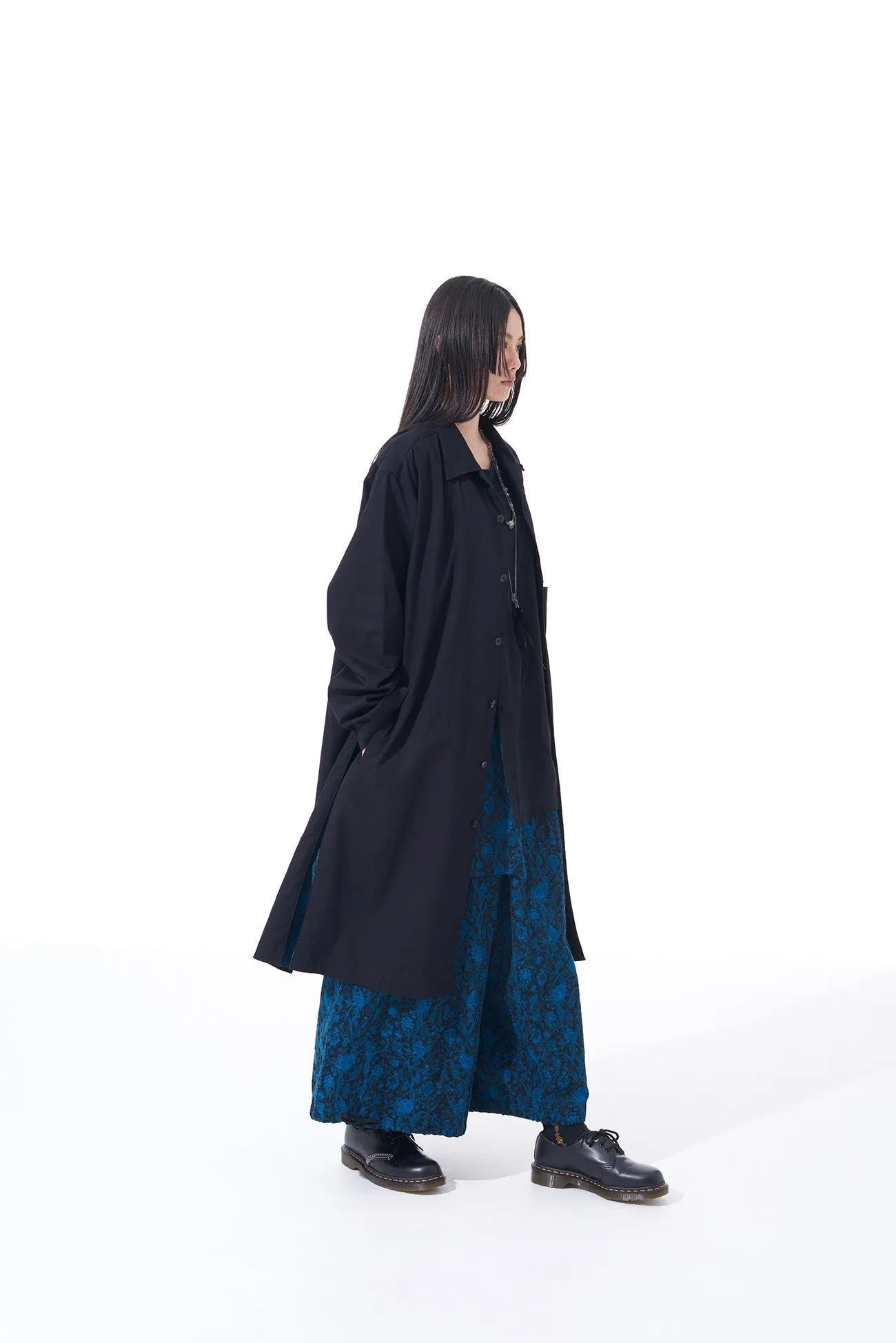 THORNY PATTERN JACQUARD GUSSETED HEM KATSURAGI LONG SHIRT