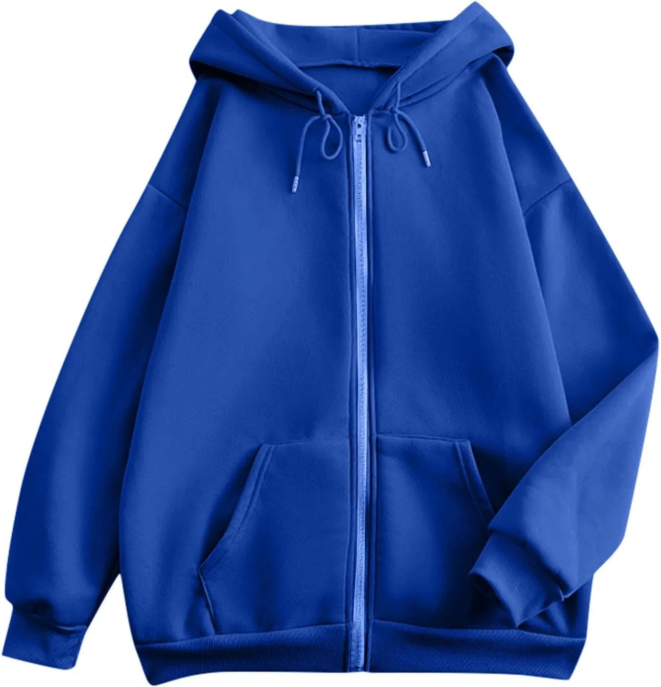 Tops for Women Zip Up Hooded Sweatshirt Ladies Solid Color Long Sleeve Casual Loose Lightweight Jacket with Pockets