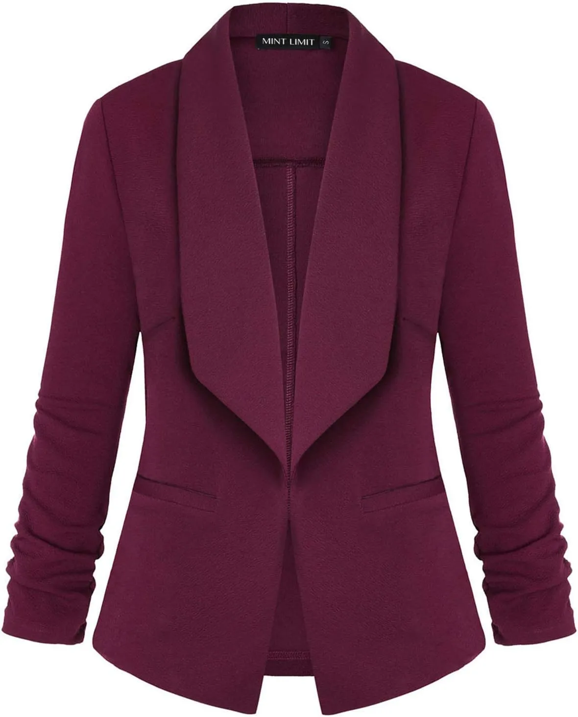 Unifizz Womens Casual Blazer Pockets Open Front Cardigan Work Office Jacket 3/4 Sleeve