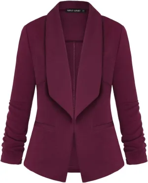 Unifizz Womens Casual Blazer Pockets Open Front Cardigan Work Office Jacket 3/4 Sleeve