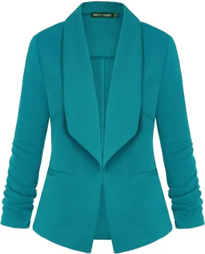 Unifizz Womens Casual Blazer Pockets Open Front Cardigan Work Office Jacket 3/4 Sleeve