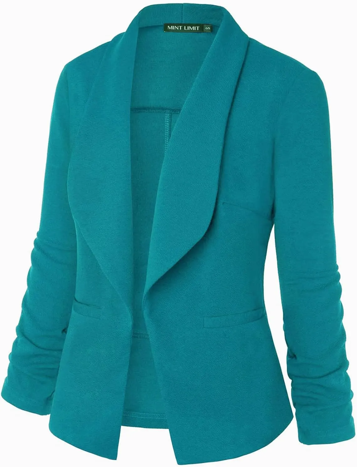 Unifizz Womens Casual Blazer Pockets Open Front Cardigan Work Office Jacket 3/4 Sleeve