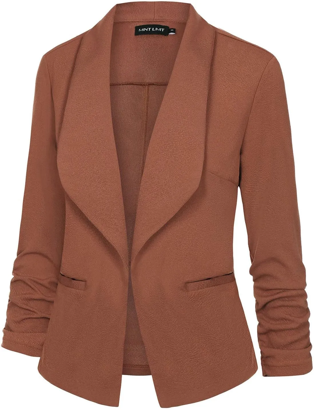 Unifizz Womens Casual Blazer Pockets Open Front Cardigan Work Office Jacket 3/4 Sleeve